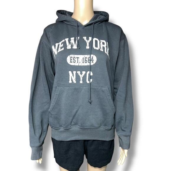 Womens New York NYC Hoodie Pullover Hooded Sweatshirt Oversized Sporty Gray - Picture 1 of 6
